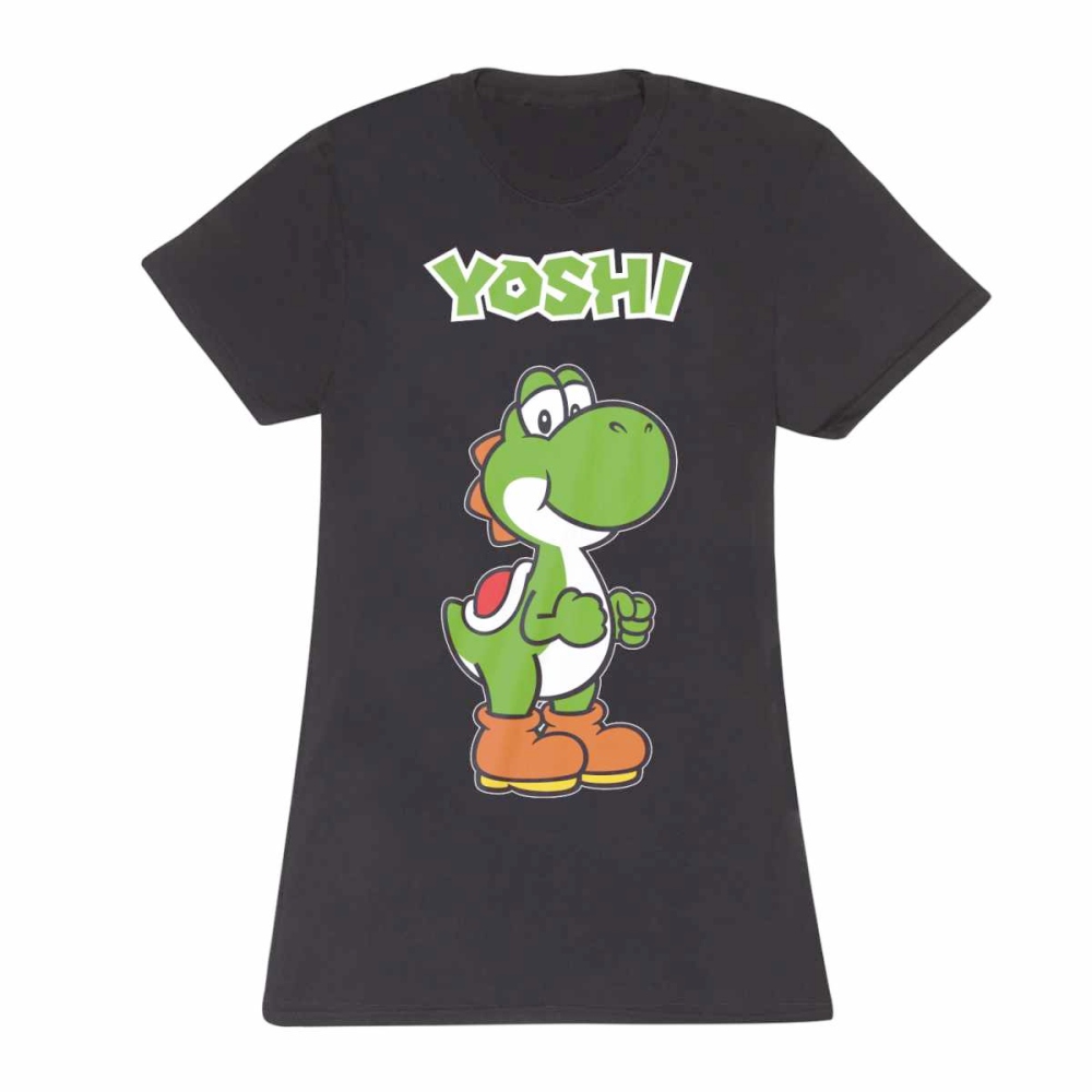 Nintendo Super Mario - Yoshi Name Tag Ladies T-shirt - Black